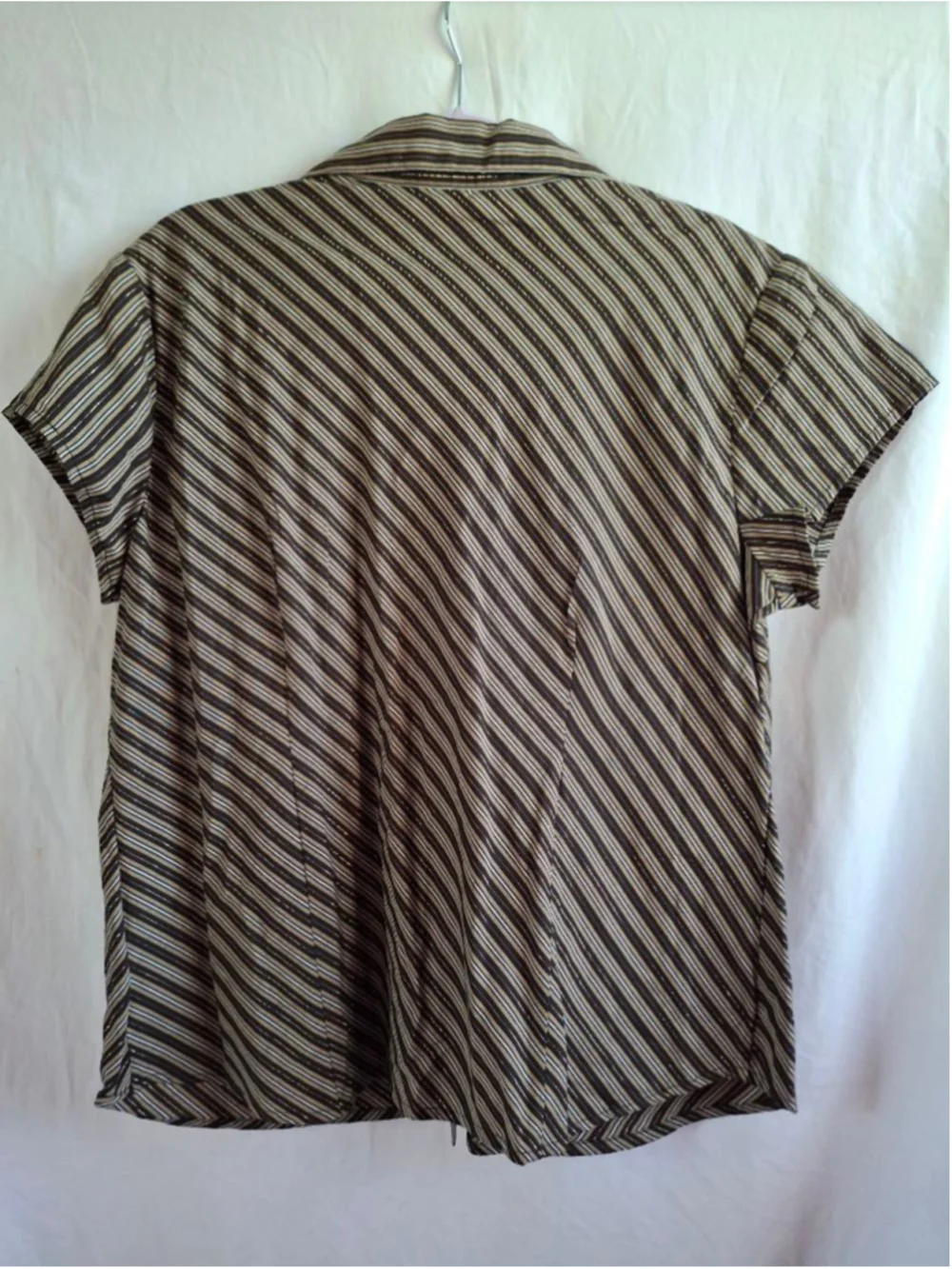 Vintage Y2K Faded Glory Striped Button Down Shirt XL Brown Beige gold officecore - Picture 3 of 3